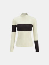 Color-Block Mock Neck Ribbed Knit Top